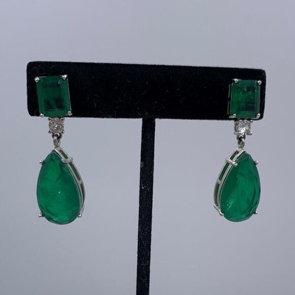 Purse/clutch/bag, deep emerald green, gold metal with crystals, hand or shoulder - Picture 12 of 16